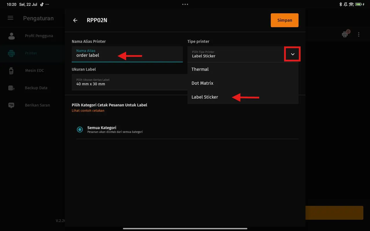 mengatur printer label